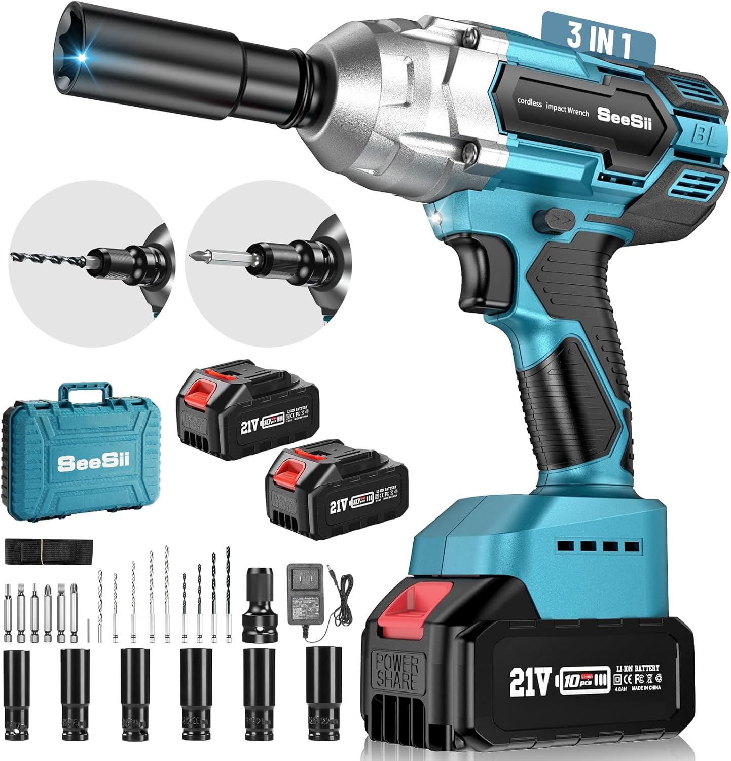 Power Tools Impact Wrench - Seesii Kabelloser Schlagschrauber Bürstenlos WH700 1/2